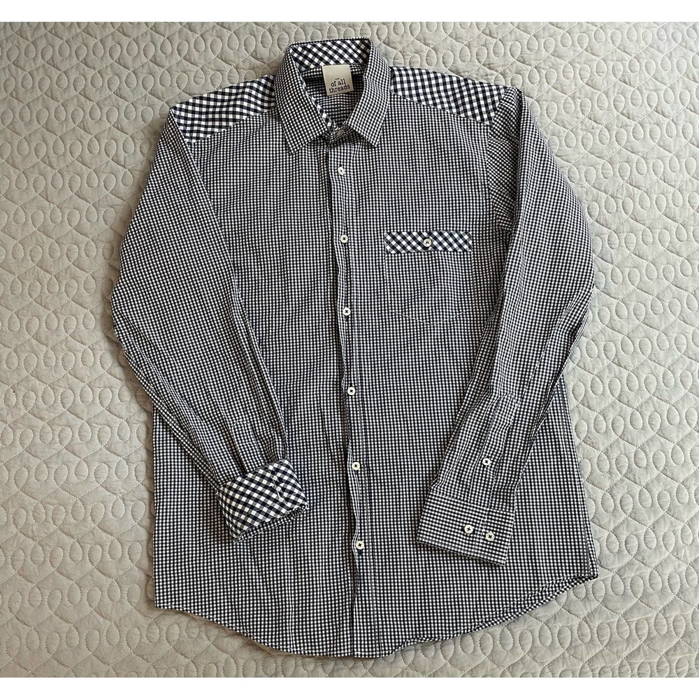 Mens Of All Threads Casual Button Up Long Sleeve Dress Shirt Blue Gingham Medium